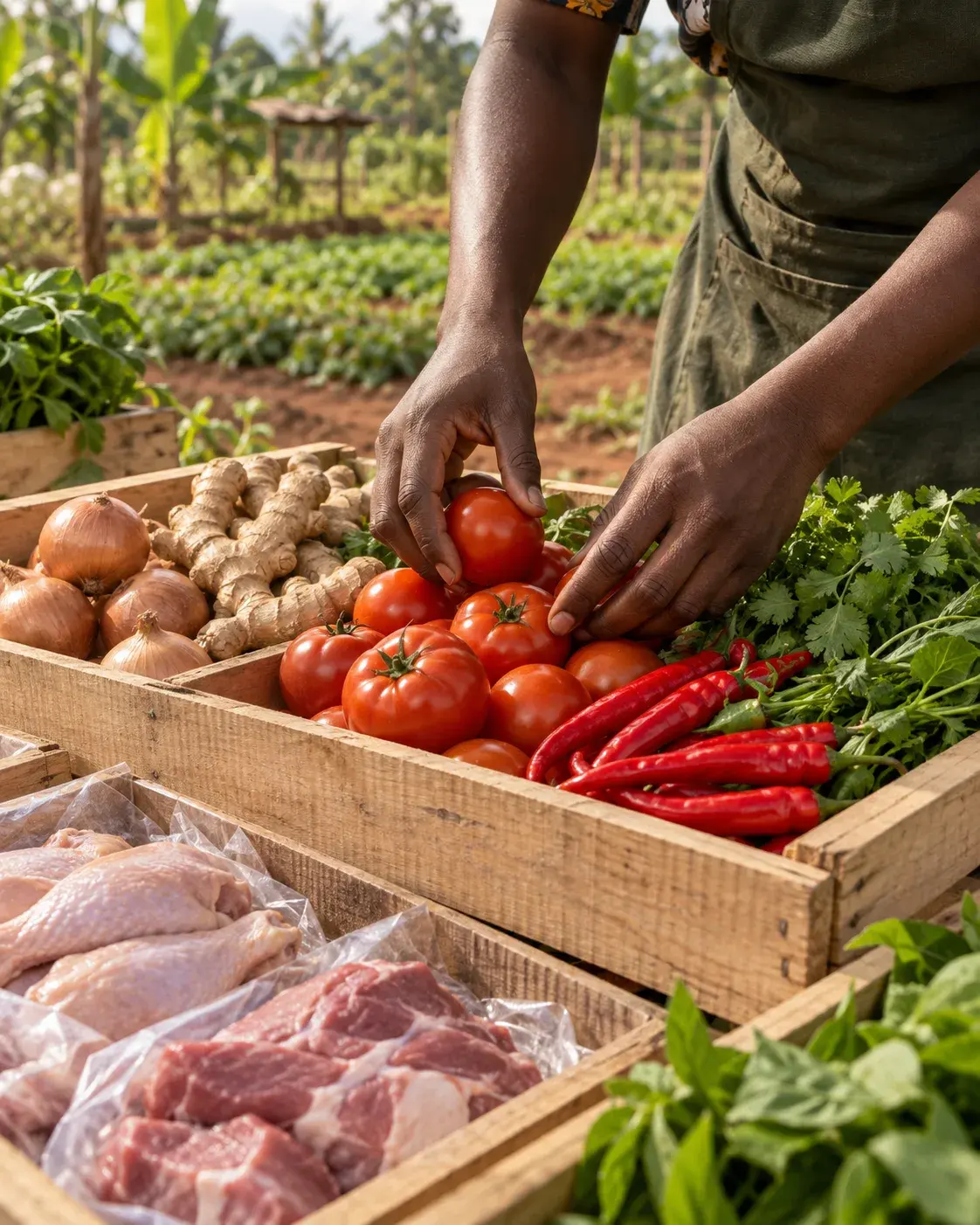 Sélection des produits frais destinés au restaurant